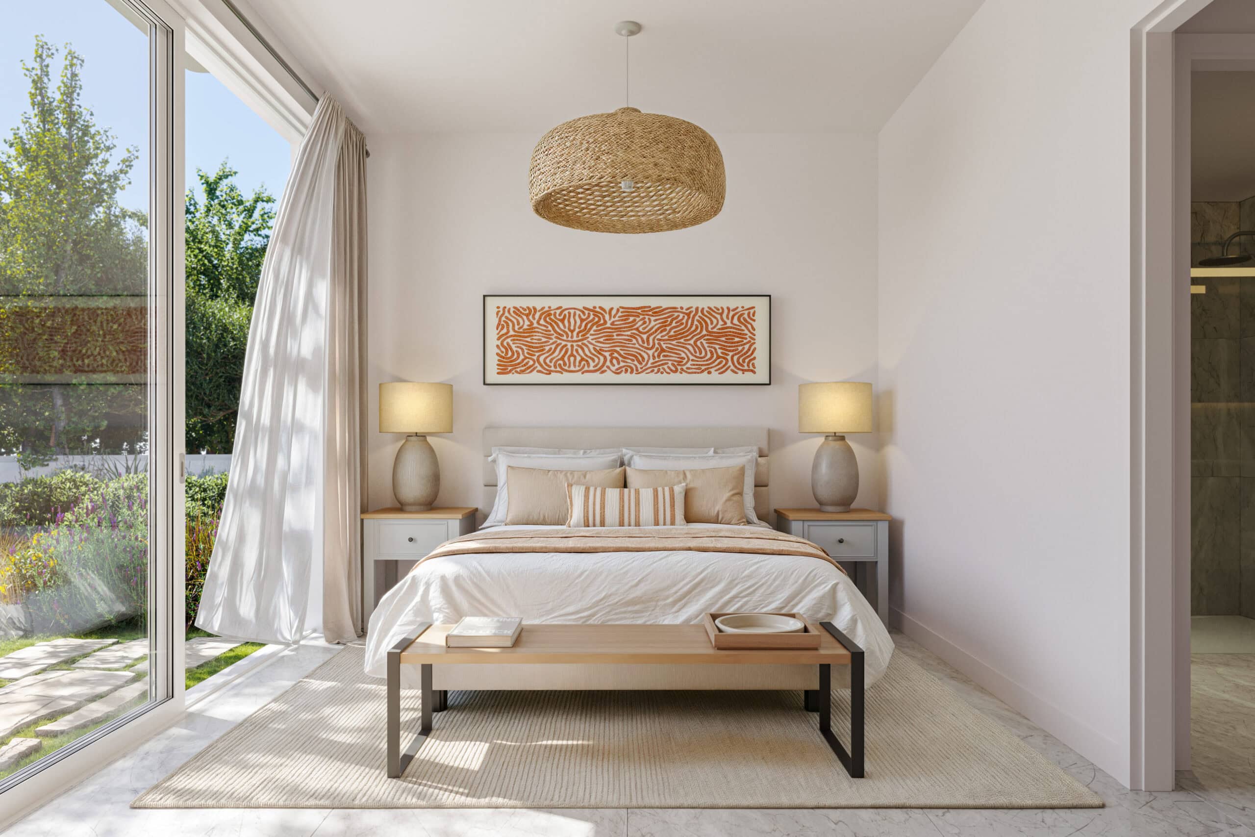 Schlafzimmer mit warmer mediterraner Ästhetik