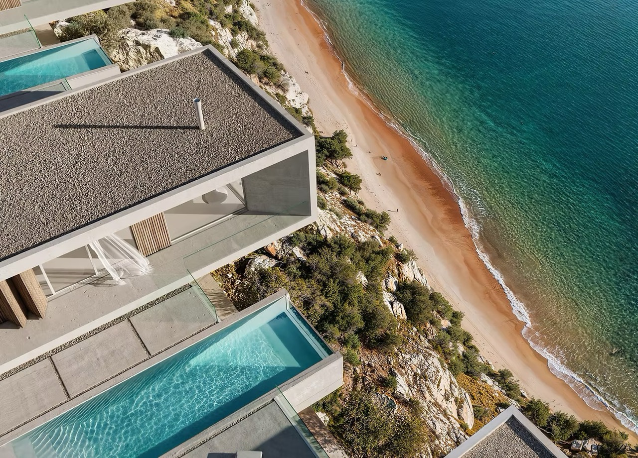 The Edge – Luftaufnahme: Villen mit Pools direkt am Strand